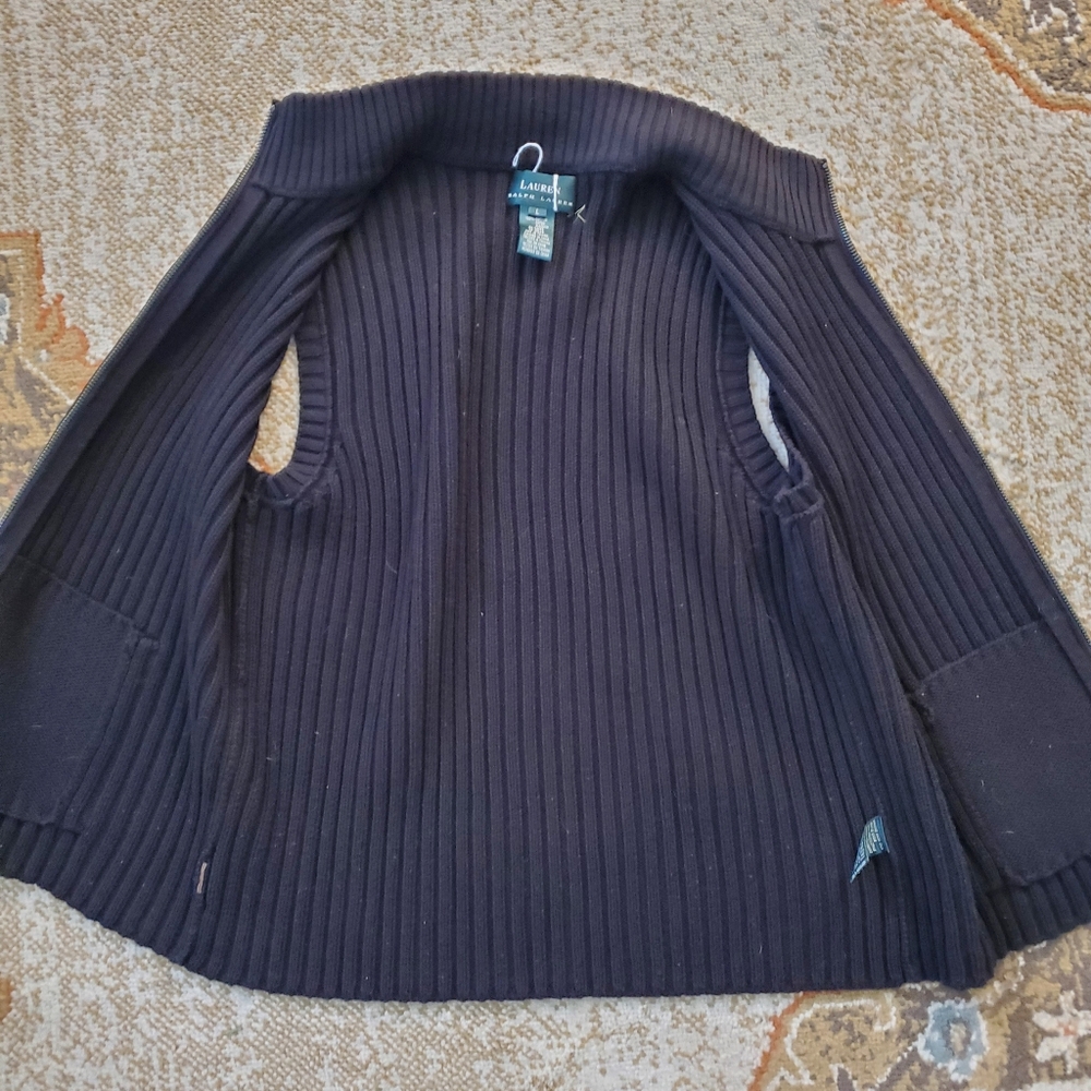 LAUREN RALPH LAUREN Ribbed Mock Neck Full Zip Vest Pockets L - Picture 7 of 11